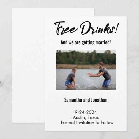 Grappige Gratis Drankjes Save the Date Kaart (Voorkant / Achterkant)