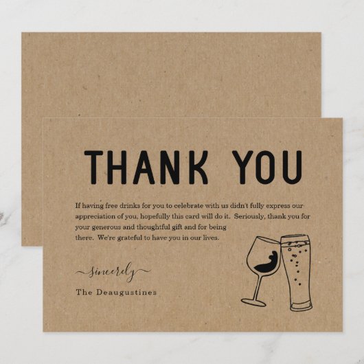 Grappige Gratis Drankjes Wijn & Bier Bedankkaart (Voorkant / Achterkant)