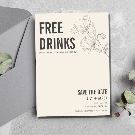 Grappige Gratis Drinken Bloemen Foto Bruiloft Save The Date