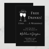 Grappige Gratis Drinken en een bruiloft Save The D Date (Voorkant / Achterkant)