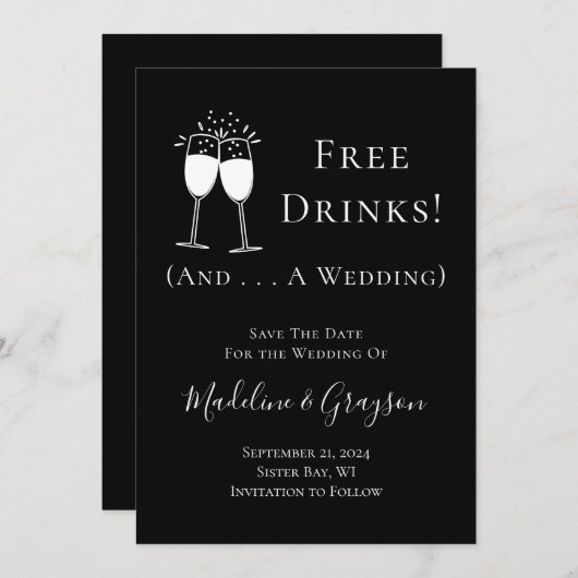 Grappige Gratis Drinken en een bruiloft Save The D Save The Date (Voorkant / Achterkant)