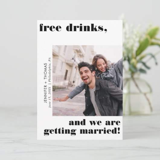 Grappige gratis Drinken Typografie Save the Date D Kaart (Staand voorkant)