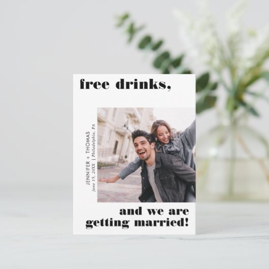 Grappige Gratis Drinken Typografie Save the Date Z Briefkaart (Staand voorkant)