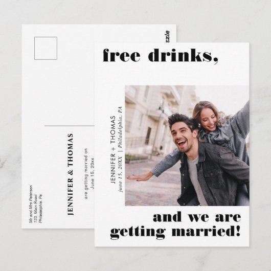 Grappige Gratis Drinken Typografie Save the Date Z Briefkaart (Voorkant / Achterkant)