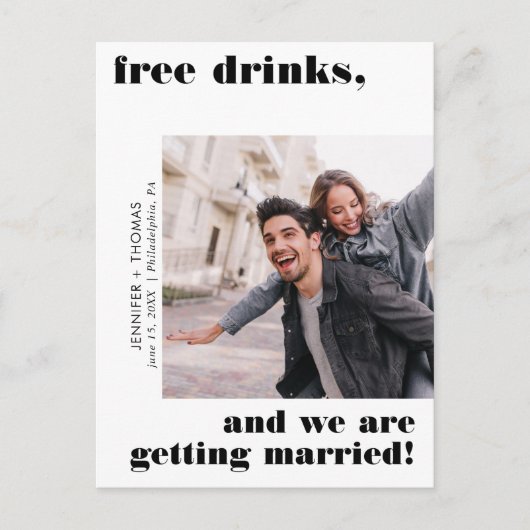 Grappige Gratis Drinken Typografie Save the Date Z Briefkaart (Voorkant)