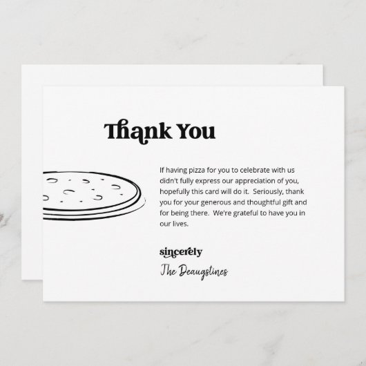 Grappige gratis pizza bruiloft dank u kaart (Voorkant / Achterkant)