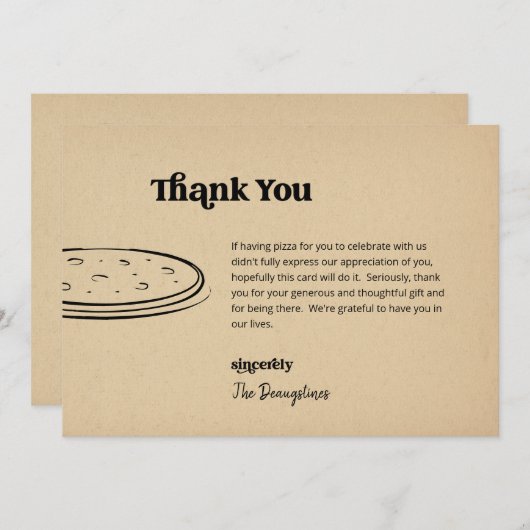 Grappige gratis pizza bruiloft dank u kaart (Voorkant / Achterkant)