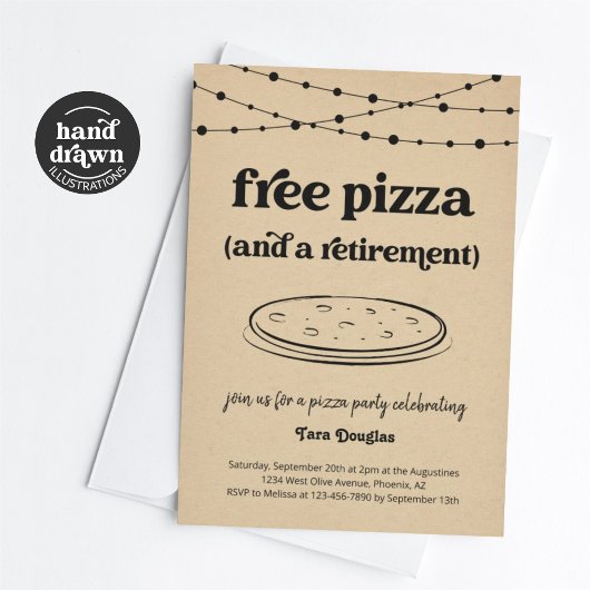 Grappige Gratis Pizza & een Pensioenfeest Uitnodig Kaart