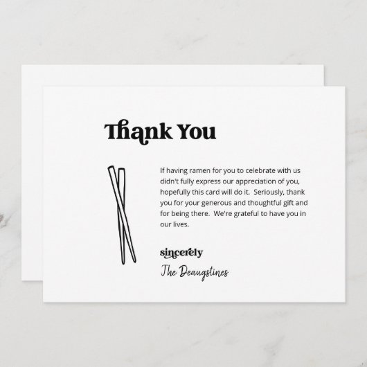 Grappige gratis Ramen bruiloft dank u kaart (Voorkant / Achterkant)