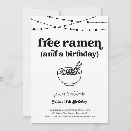 Grappige Gratis Ramen Verjaardagsfeestuitnodiging Kaart (Voorkant)