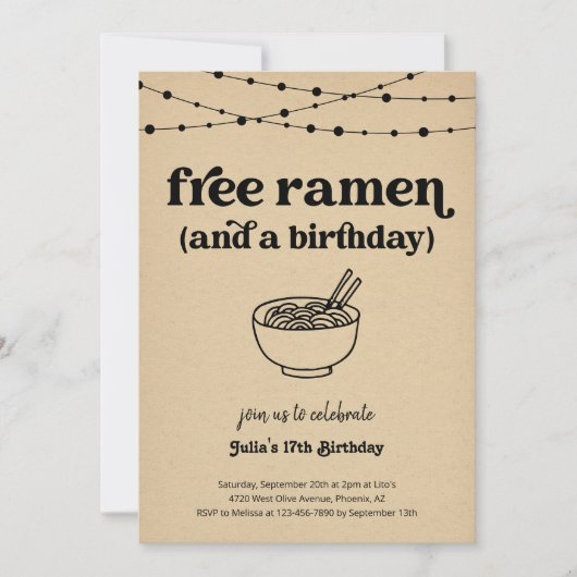 Grappige Gratis Ramen Verjaardagsfeestuitnodiging Kaart (Voorkant)