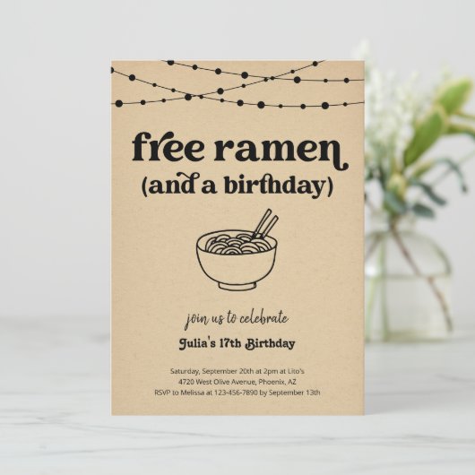 Grappige Gratis Ramen Verjaardagsfeestuitnodiging Kaart (Staand voorkant)