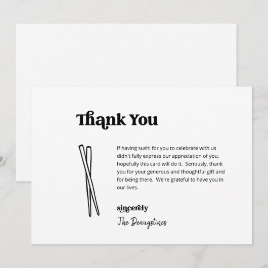 Grappige gratis sushi bruiloft dank u kaart (Voorkant / Achterkant)