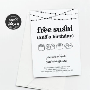 Grappige Gratis Sushi Verjaardagsfeestuitnodiging Kaart