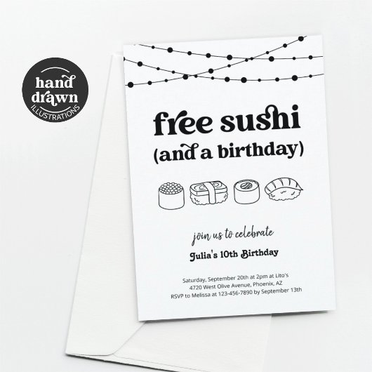 Grappige Gratis Sushi Verjaardagsfeestuitnodiging Kaart