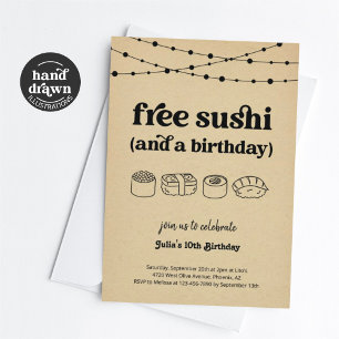 Grappige Gratis Sushi Verjaardagsfeestuitnodiging Kaart
