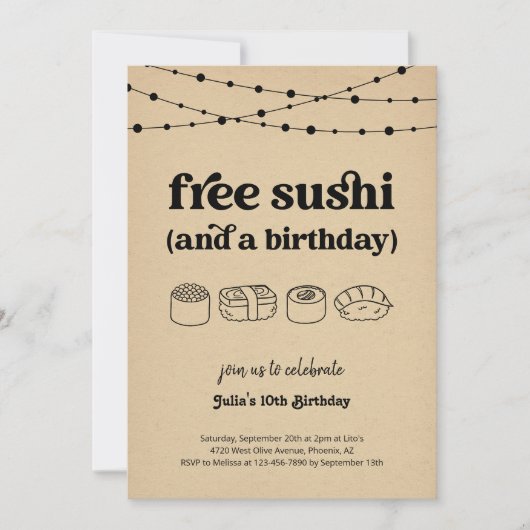 Grappige Gratis Sushi Verjaardagsfeestuitnodiging Kaart (Voorkant)
