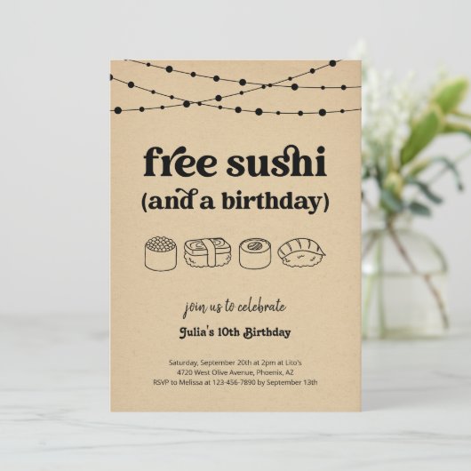 Grappige Gratis Sushi Verjaardagsfeestuitnodiging Kaart (Staand voorkant)