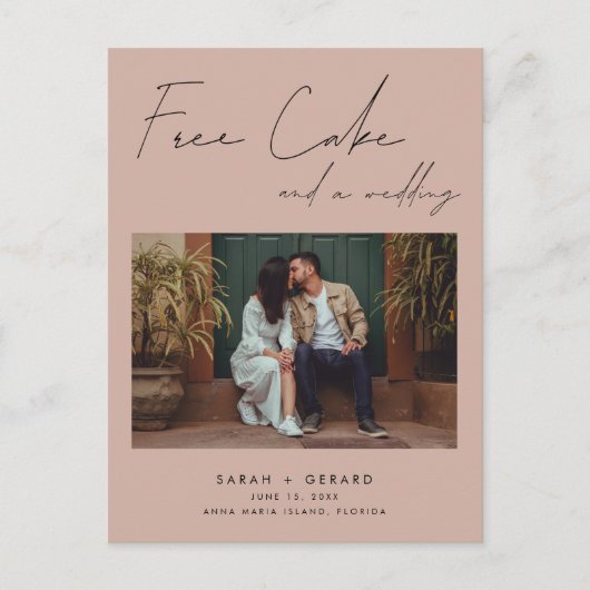 Grappige gratis taart bruiloft foto save the date aankondigingskaart (Voorkant)