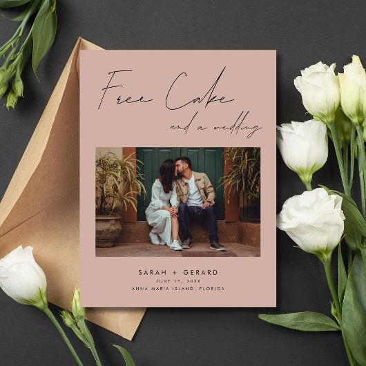 Grappige gratis taart bruiloft foto save the date aankondigingskaart