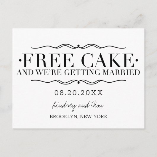 Grappige Gratis Taart Trouw Save the Dates Aankondigingskaart (Voorkant)