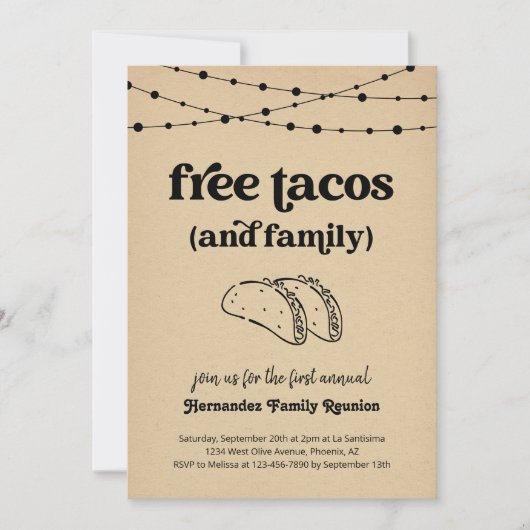 Grappige gratis taco's en een uitnodiging voor een (Voorkant)