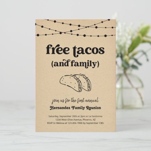 Grappige gratis taco's en een uitnodiging voor een (Staand voorkant)