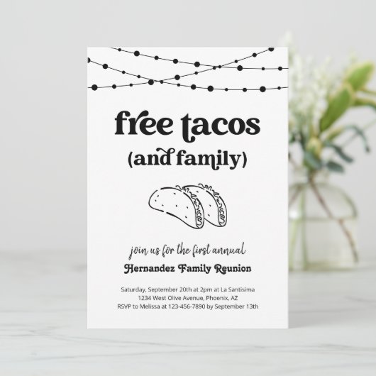 Grappige gratis taco's en een uitnodiging voor een (Staand voorkant)