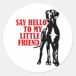 Grappige Great Dane Zeg Hallo Tegen Mijn Kleine Vr Ronde Sticker