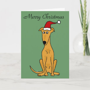 Grappige Greyhound Hond in Santa Hat Kerstkunst Feestdagen Kaart
