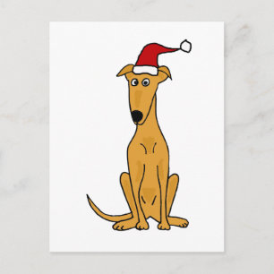 Grappige Greyhound Hond in Santa Hat Kerstkunst Feestdagenkaart