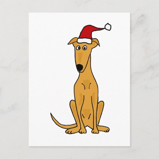 Grappige Greyhound Hond in Santa Hat Kerstkunst Feestdagenkaart (Voorkant)