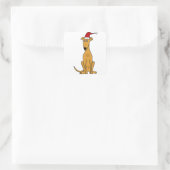 Grappige Greyhound Hond in Santa Hat Kerstkunst Vierkante Sticker (Tas)