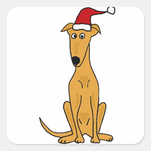 Grappige Greyhound Hond in Santa Hat Kerstkunst Vierkante Sticker (Voorkant)