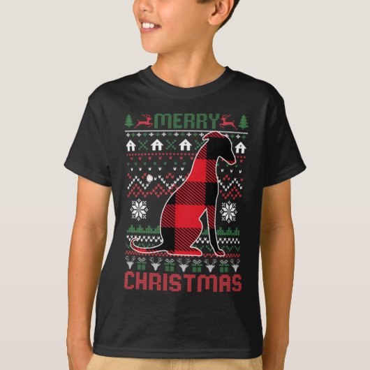 Grappige Greyhound Lelijke Kerst Rode Plad Lights  T-shirt (Voorkant)