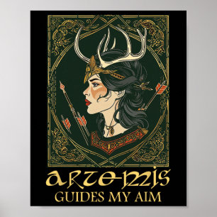 Grappige Griekse godin Artemis Deer Hunting Mythol Poster