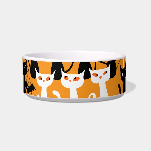 Grappige griezelige Halloween katten zwart wit sin Voerbakje (Voorkant)