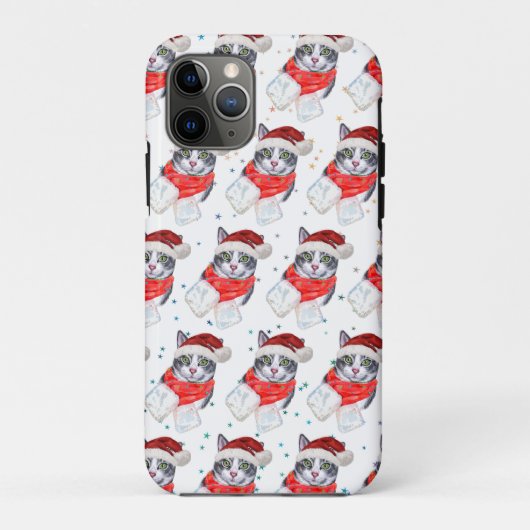 Grappige grijze en witte tabby kat Kerstmis Case-Mate iPhone Case (Achterkant)