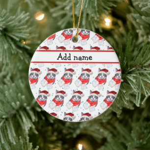 Grappige grijze en witte tabby kat Kerstmis Keramisch Ornament