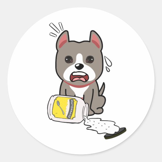 Grappige grijze hond gemorste mayonaise ronde sticker (Voorkant)