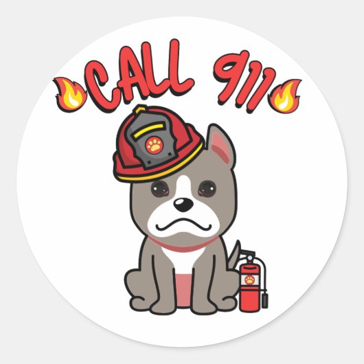 Grappige Grijze hond is een brandweerman Ronde Sticker (Voorkant)