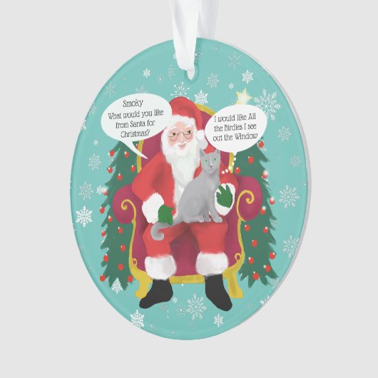 Grappige Grijze Kat Bezoeken Santa Custom Kerstmis Ornament (voorkant)