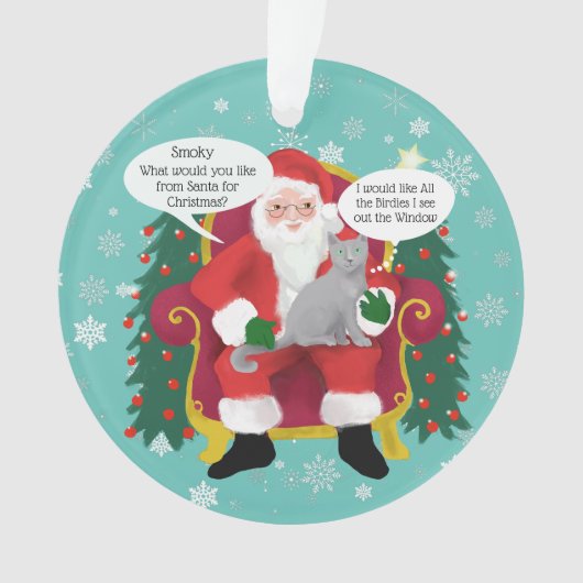 Grappige Grijze Kat Bezoeken Santa Custom Kerstmis Ornament (voorkant)