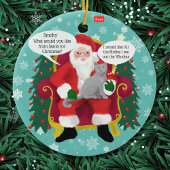 Grappige grijze kat bezoekt de kerstman met hilari keramisch ornament