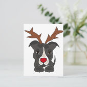 Grappige Grijze Pitbull Hond als Kerstmis Rendier Feestdagenkaart (Staand voorkant)
