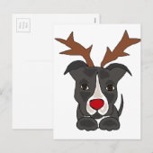Grappige Grijze Pitbull Hond als Kerstmis Rendier Feestdagenkaart (Voorkant / Achterkant)