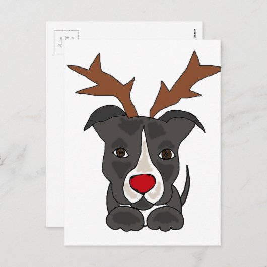 Grappige Grijze Pitbull Hond als Kerstmis Rendier Feestdagenkaart (Voorkant / Achterkant)