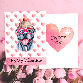Grappige grijze Pitbull Ik woef je Hond Valentijns Feestdagenkaart