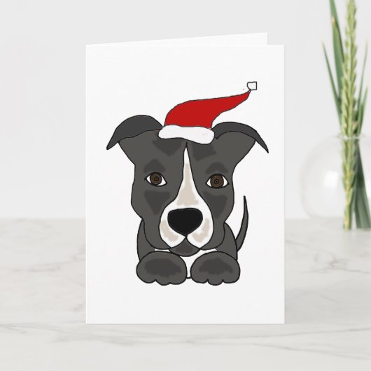 Grappige Grijze Pitbull in het Art. van Kerstmis Feestdagen Kaart (Voorkant)