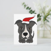 Grappige Grijze Pitbull in Santa Hat Christmas Art Feestdagenkaart (Staand voorkant)